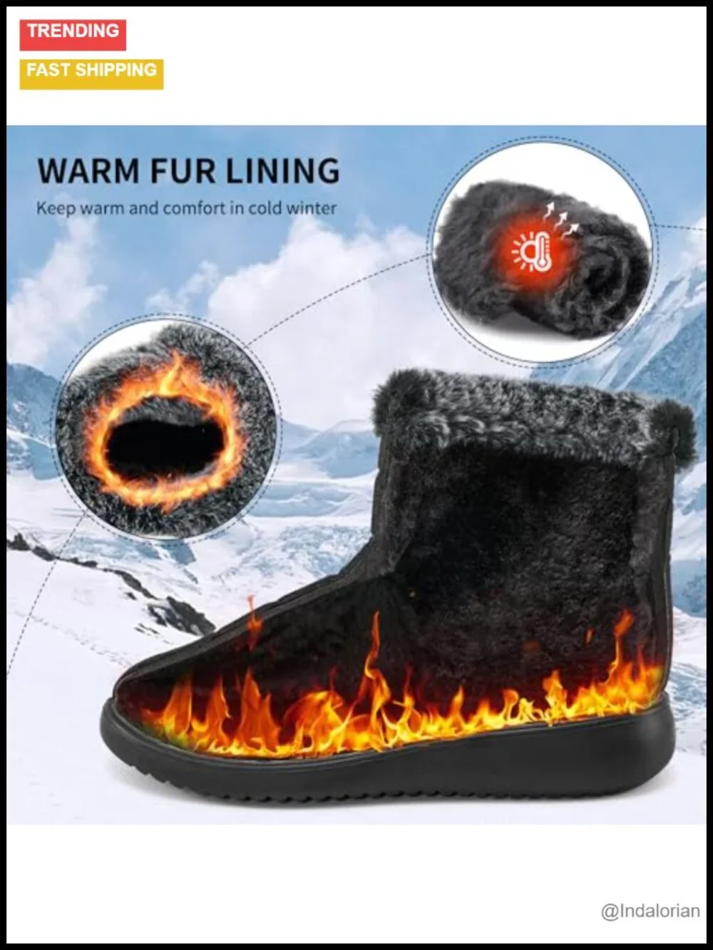 Waterproof Fur Lined Ankle Snow Boots Non Slip Outdoor Walking